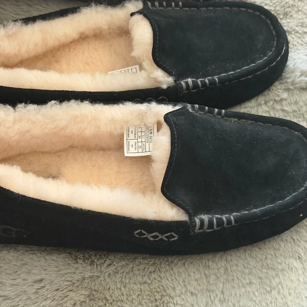 UGG Black Suede Slippers with Cream Interior